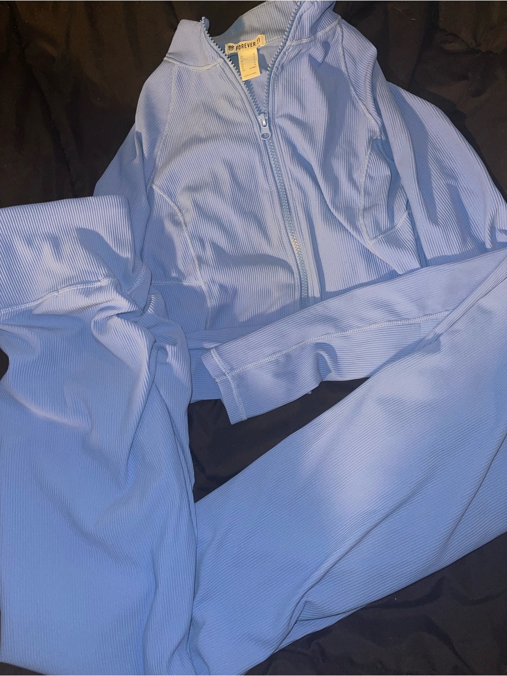 Forever 21 Light Blue Ribbed Zip-Front Activewear Set